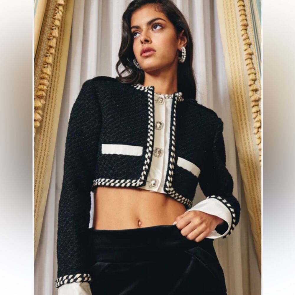 NWT NANA JACQUELINE Sydney Coat Black And White Blazer with Crystal Buttons